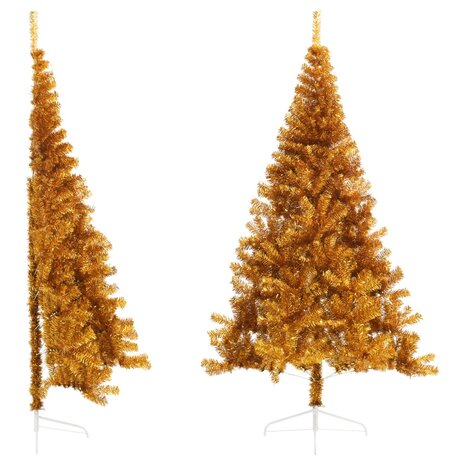 Kunstkerstboom half met standaard 240 cm PET goudkleurig 1