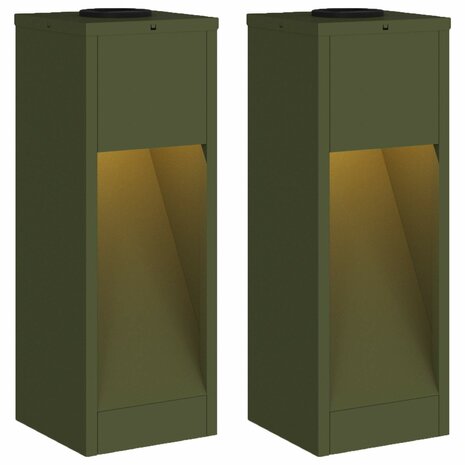 Zonne LED Padverlichting 2 pcs Olijf Groen Koudgewalst staal 2