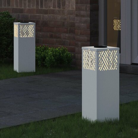 Solar LED Padverlichting 2 pcs Wit Koudgewalst staal 3
