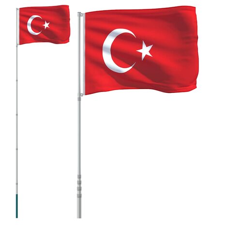 Vlag met vlaggenmast Turkije 5,5 m aluminium 2