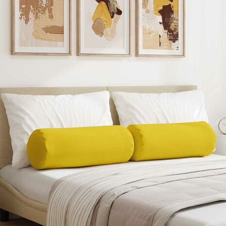 Bolster Kussens 2 stuks Lichtgeel &Oslash; 25 x 70 cm Stof 1