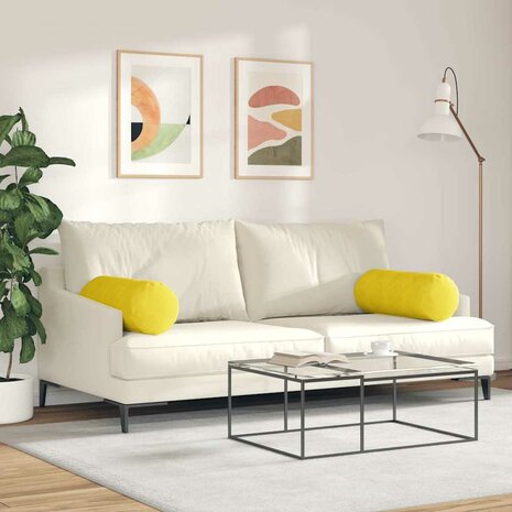 Bolster Kussens 2 stuks Geel &Oslash; 25 x 70 cm Cordstof 4
