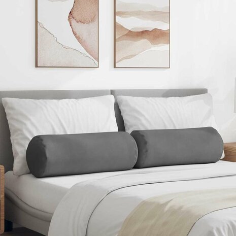 Bolster Kussens 2 stuks Donkergrijs &Oslash; 25 x 70 cm Microvezel Stof 1