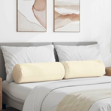 Bolster Kussens 2 stuks Cr&egrave;me &Oslash; 25 x 70 cm Cordstof 1