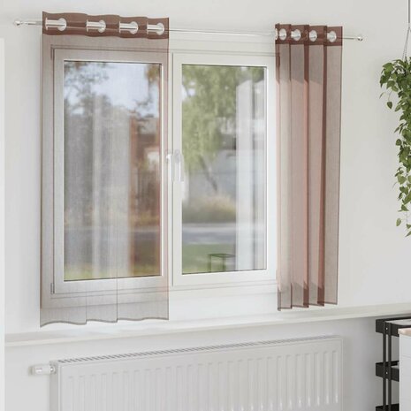 Gordijnen voile met doorvoertules 2 st 140x175 cm bruin 1