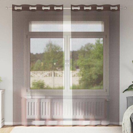 Gordijnen Voile met doorvoertules 2 st 140x245 cm bruin 1