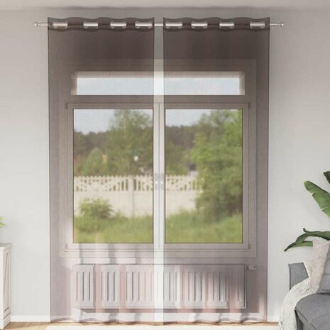 Gordijnen voile met doorvoertules 2 st 140x300 cm bruin 1