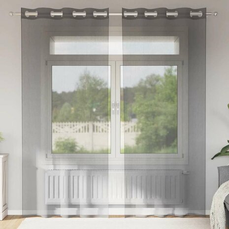 Gordijnen voile met doorvoertules 2 st 140x225 cm donkergrijs 1