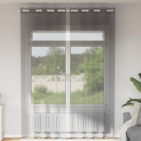 Gordijnen voile met doorvoertules 2 st 140x300 cm donkergrijs 1