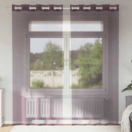 Gordijnen voile met doorvoertules 2 st 140x245 cm paars 1