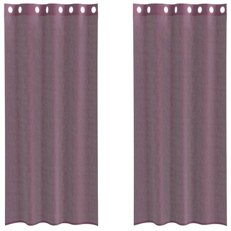Gordijnen voile met doorvoertules 2 st 140x245 cm paars 2