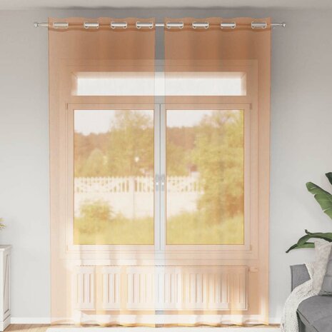 Gordijnen voile met doorvoertules 2 st terracotta 1