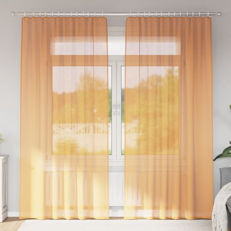 Gordijnen voile met roedezakken 2 st oranje 1