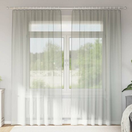 Gordijnen voile met roedezakken 2 st lichtgrijs 1