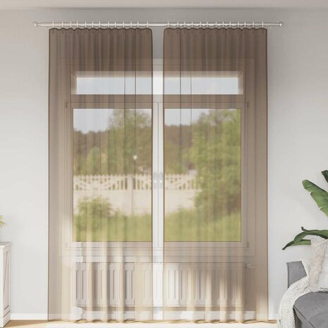 Gordijnen voile met roedezakken 2 st lichtbruin 1