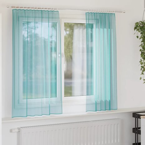 Gordijnen voile met roedezakken 2 st turkoois 1