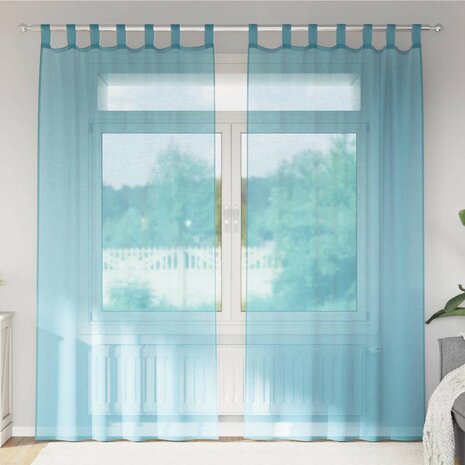 Gordijnen voile met roedezakken 2 st turkoois 1