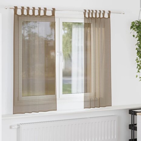 Gordijnen voile met lussen 2 st 140x140 cm lichtbruin 1