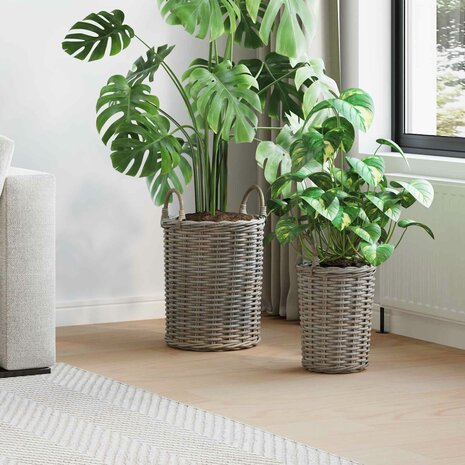 Plantenmand met opslag 2 pcs Grijs Kubu Rattan 1