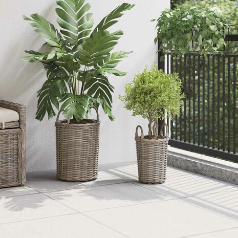 Plantenmand met opslag 2 pcs Grijs Kubu Rattan 3