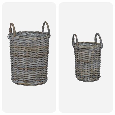 Plantenmand met opslag 2 pcs Grijs Kubu Rattan 4