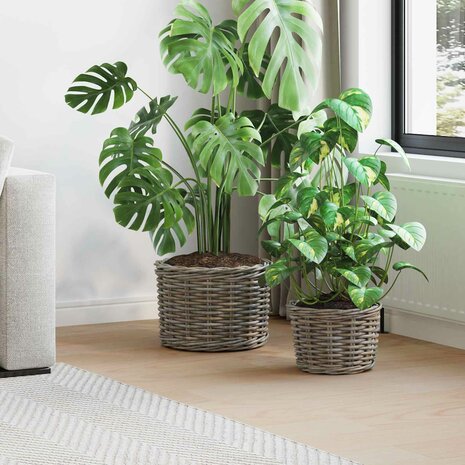 Plantenmand met opslag 2 pcs Grijs Kubu Rattan 1