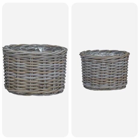 Plantenmand met opslag 2 pcs Grijs Kubu Rattan 4