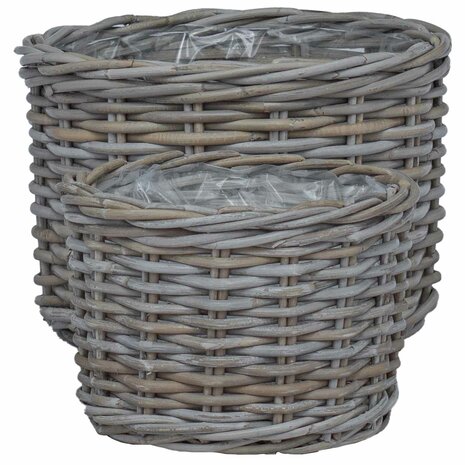 Plantenmand met opslag 2 pcs Grijs Kubu Rattan 5