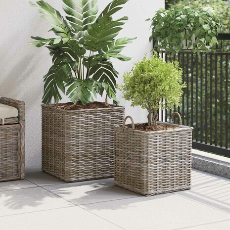 Plantenmand met opslag 2 pcs Grijs Lacak Riet 3