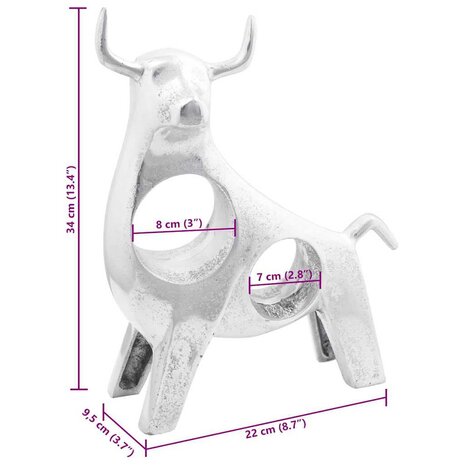 Stierensculptuur Zilver 22 x 9.5 x 34 cm Aluminium 9