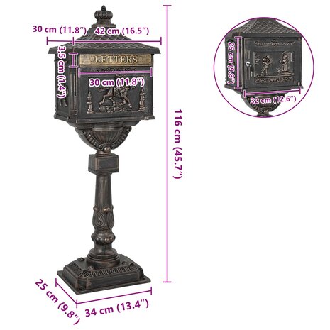 Staande brievenbus Brons 42,5 x 29,5 x 117 cm Gegoten aluminium 9