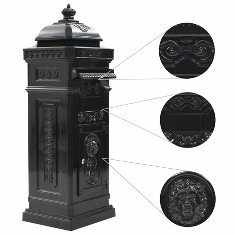Pilaar brievenbus vintage stijl roestbestendig aluminium zwart 5