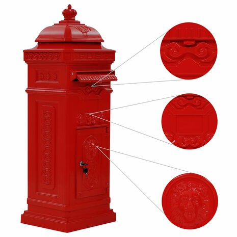 Pilaar brievenbus vintage stijl roestbestendig aluminium rood 5