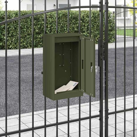 Brievenbus met opslag met slot Olijfgroen 30 x 20 x 55 cm Staal 1