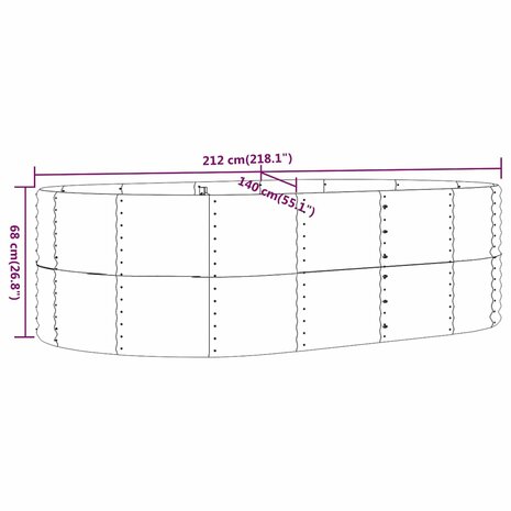 Verhoogde tuinbak antraciet 212x140x68 cm gegalvaniseerd staal 6