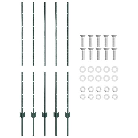 Afrasteringspaal 5 pcs Groen 140 cm Staal 5