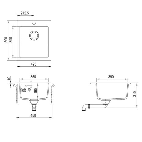Spoelbak opbouw enkele bak graniet zwart 7