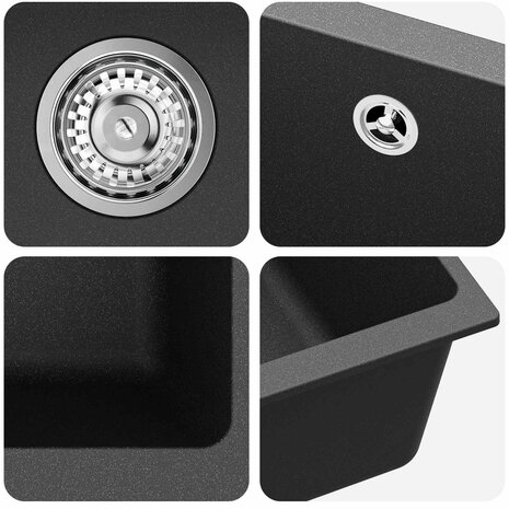 Spoelbak Zwart 430 x 460 mm 80% Kwarts en 20% Hars 7