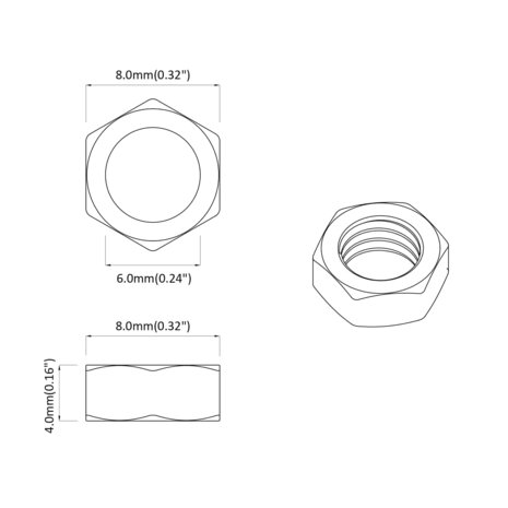 Zeshoekige Moer 2 pcs Zilver M6 Metaal 7