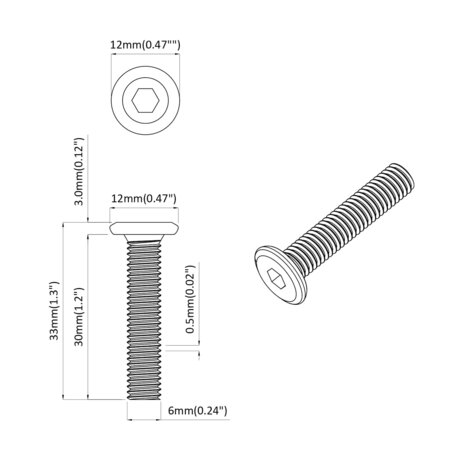 Slotschroef Effen 12 pcs Zilver M6 x 30 mm Staal 6