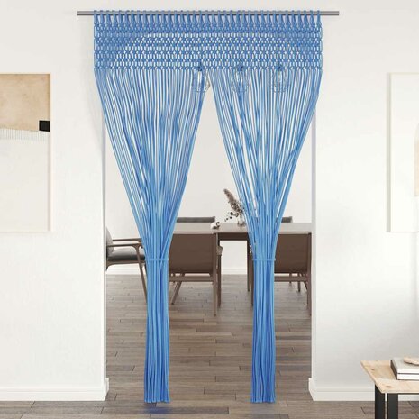 Gordijn macram&eacute; 140x240 cm katoen blauw 1