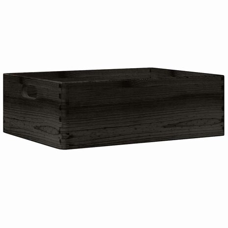 Houten kist met handvatten 40x30x13 cm massief grenenhout zwart 2