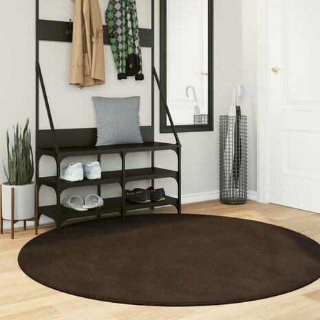Vloerkleed Rond HUARTE Bruin &Oslash; 160 CM Polyester 1