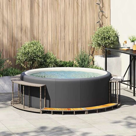 Hottub ombouw opbergruimte en houten opstapje poly rattan grijs 3