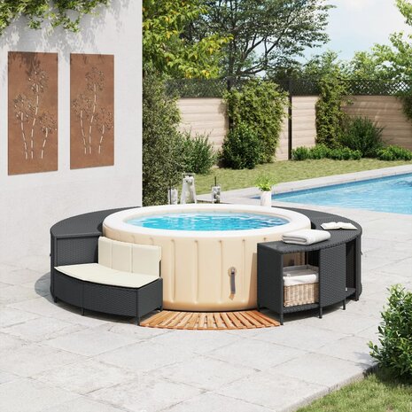 Hottub-ombouw poly rattan en massief acaciahout zwart 3