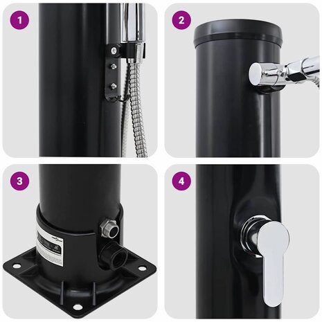 Buiten Zonnedouche Zwart 217 cm PVC en Aluminium 8