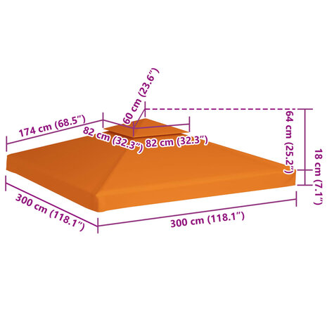 Vervangend tentdoek prieel 310 g/m&sup2; 3x3 m oranje 6