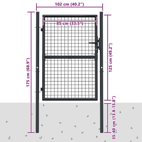 Hekpoort van gaas gegalvaniseerd staal 100x125 cm grijs 7