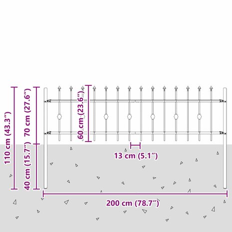 Spijlenhekwerk Zwart 200 x 130 cm Gepoedercoat staal 7