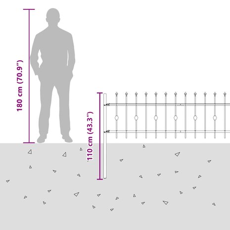 Spijlenhekwerk Zwart 200 x 130 cm Gepoedercoat staal 8